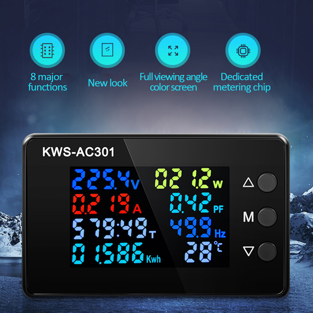 8-in-1 digitale voltmeter ampèremeter KWS-AC301 AC 50-300V vermogensenergiemeter LED-digitale AC-wattmeter Elektriciteit Top Merken Winkel